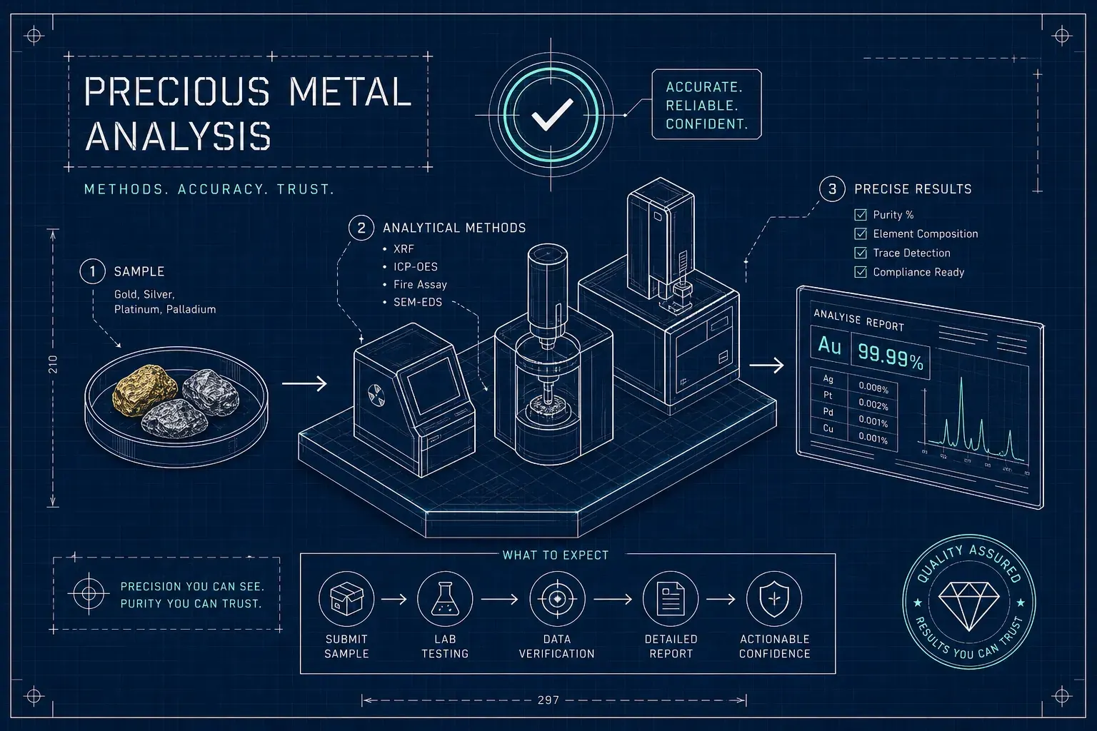 Blueprint of precious metal analysis methods and reporting