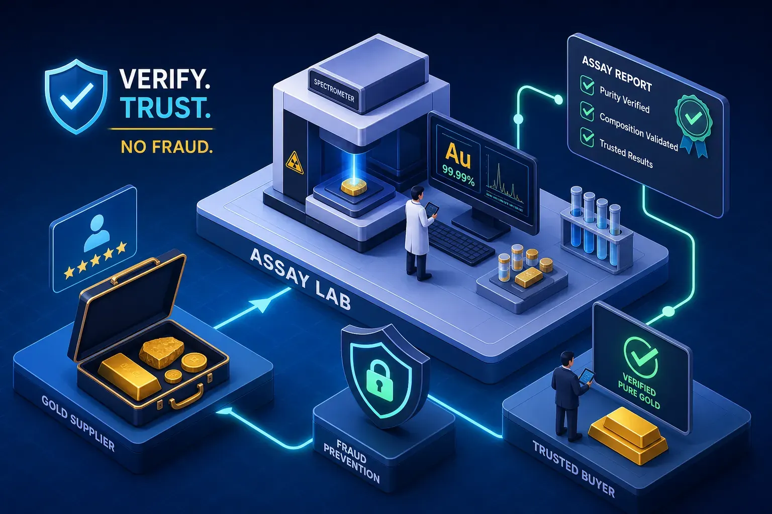 Professional buyer using an assay laboratory as a fraud-risk control